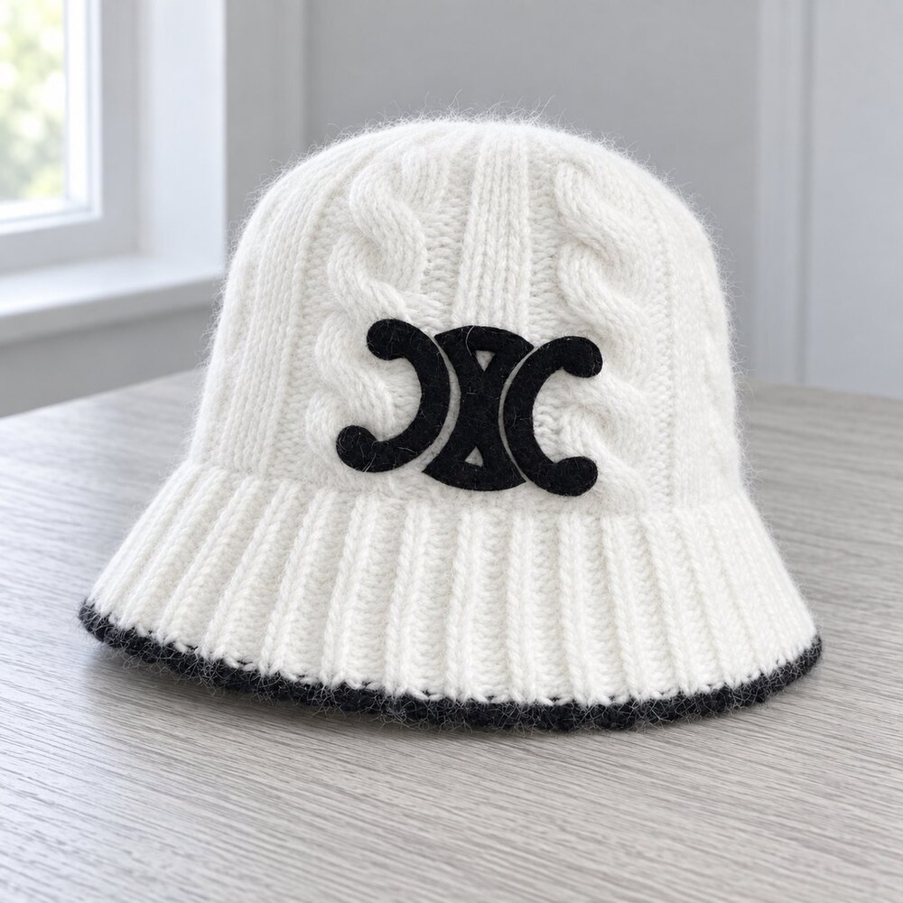 CELINE White Triomphe Knit Bucket Beanie - Picture 4 of 6